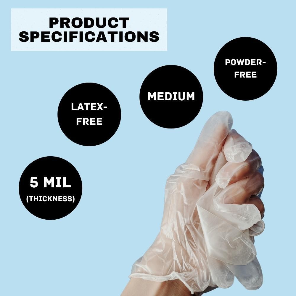 100-2000 Clear 5 Mil Industrial Vinyl Latex & Powder Free Disposable Gloves