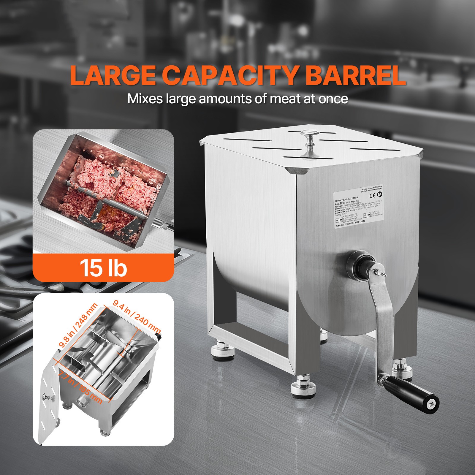 Uimoso 15/30/60/80/120lb Manual Meat Mixer Meat Sausage Hand Mixing Machine
