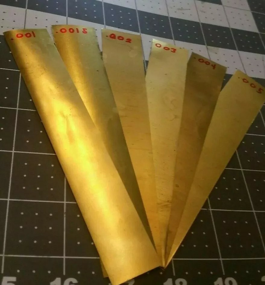 Brass Shim Stock Assortment 0.001 0.0015 0.002 0.003 0.004 0.005 1″x6″ LOT OF 6