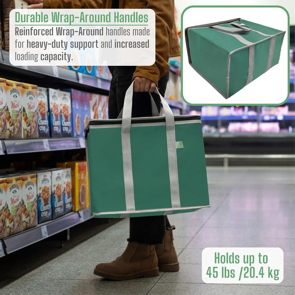 2 Pack Cooler Bag and Insulated Grocery Bags for Food Delivery, Collapsible Cool