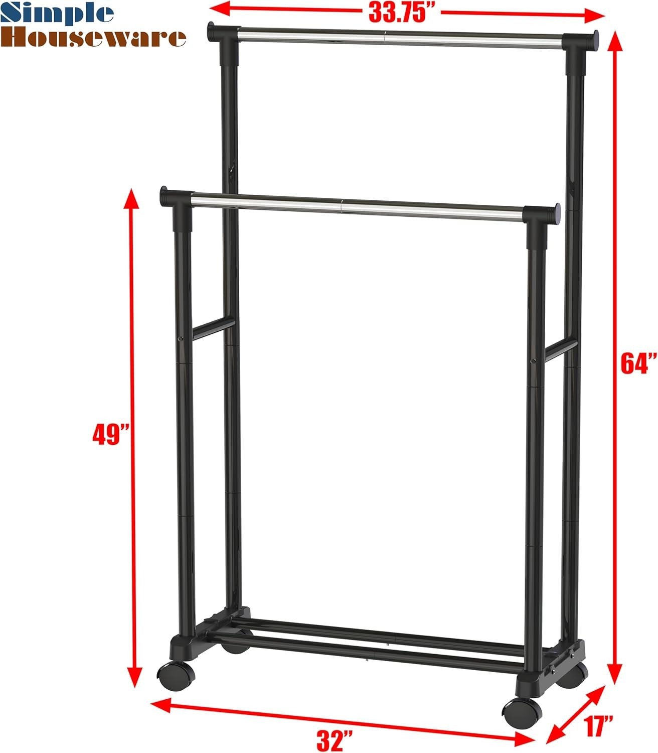 Clothing Garment Rack Double Rod Portable Closet Organizer Steel Black