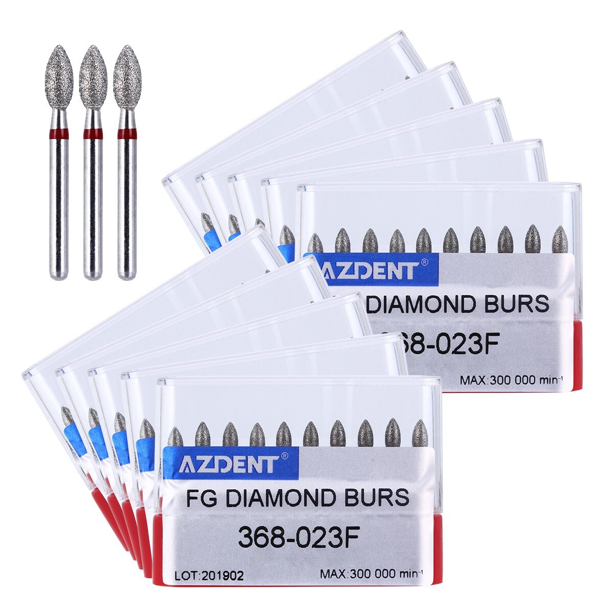 10 Kits AZDENT Dental FG Diamond Burs Finishing Egg Football #368-023F Fine Red