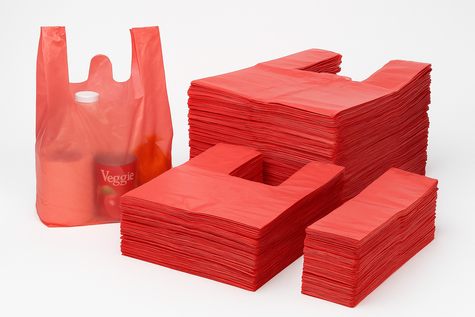 1/6 Large Red T-Shirt Bags 0.51 Mil 21×11.5×6.5 Plastic Grocery Retail Bulk