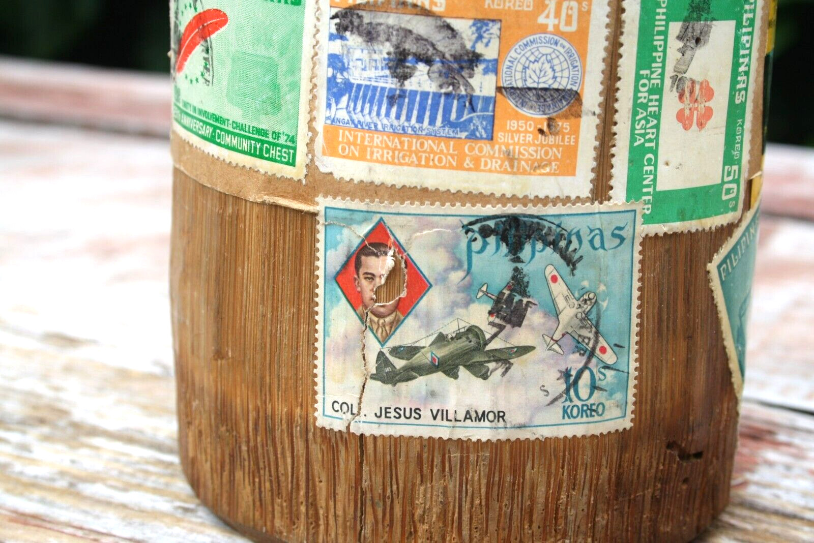 Vintage Mailing Tube Bamboo Coconut Pilipinas Philippines w/Stamps