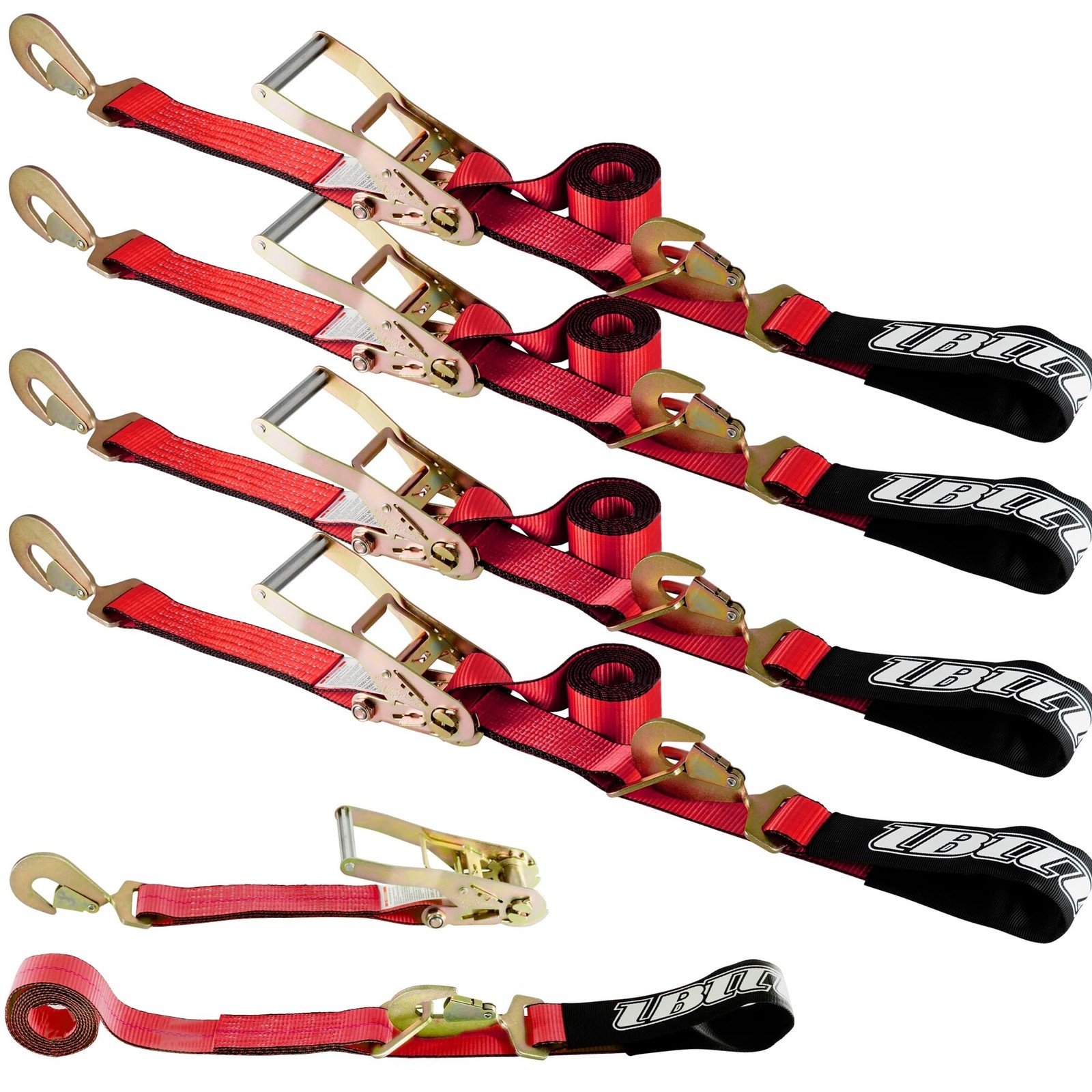 4 Pack Car Tie Down with Snap Hooks – 2″ x 114″ – 3,300 lbs Safe Working Load…