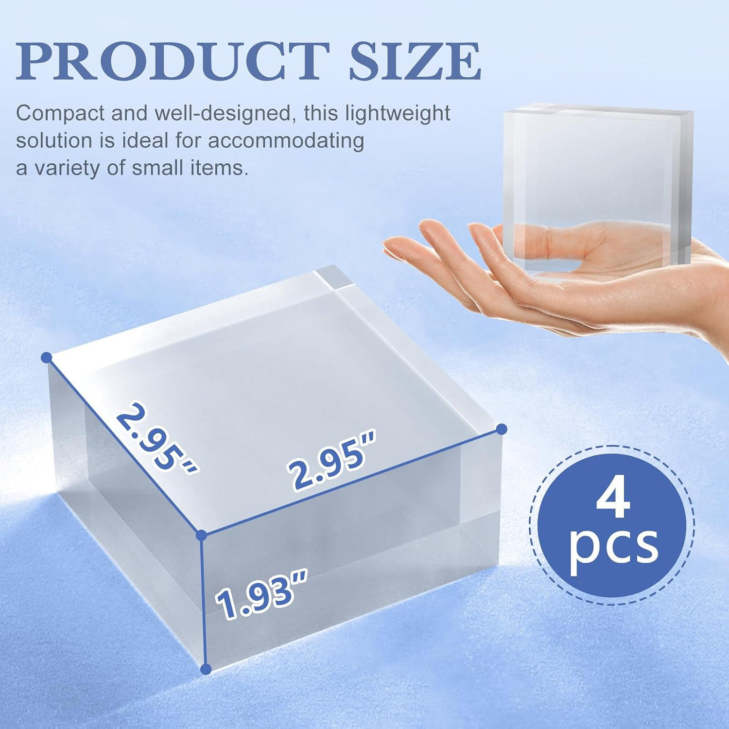 SAMYUCHO Acrylic Blocks 3 X 3 X 2 Inch 4 Pcs Acrylic Base Stand for Display Clea