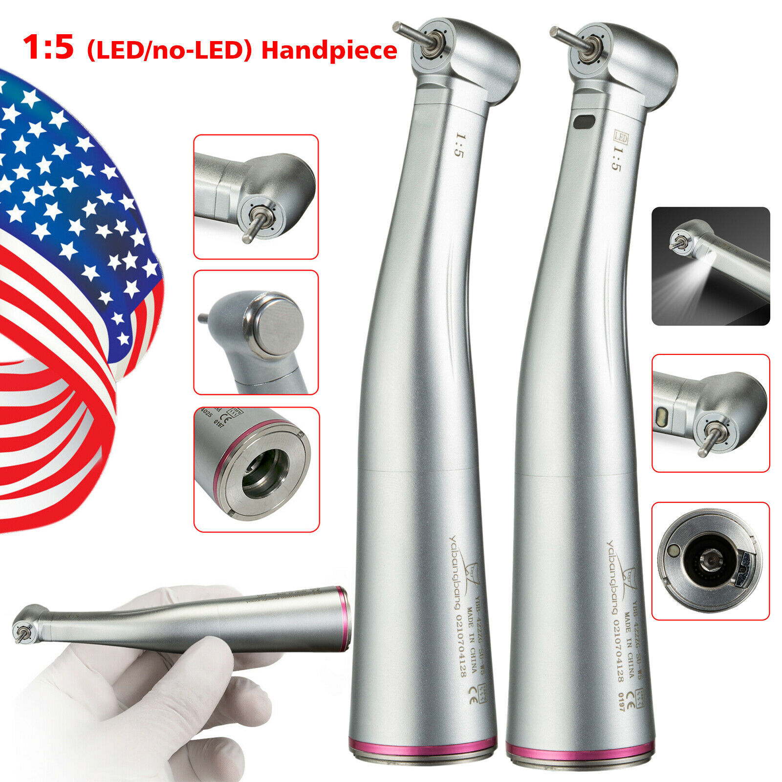 Dental 1:5 (Fiber Optic) Contra Angle Handpiece Red Ring for NSK Ti-MAX X95L