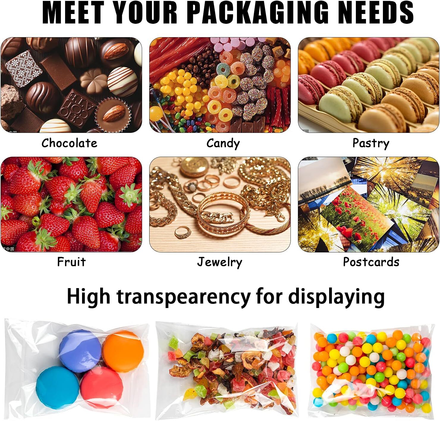 Cellophane Bags Self Adhesive 500Pcs Clear Resealable Bags 3 Sizes 3X4 4X6 5X7 C