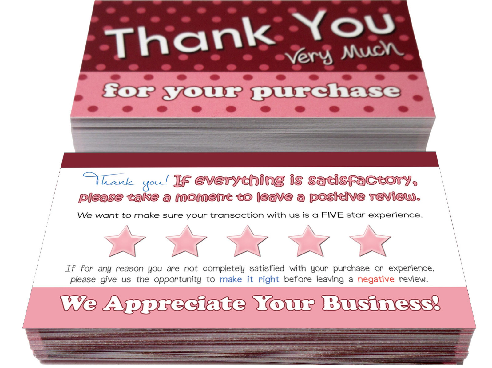 for eBay Seller Thank You For Your Purchase Cards Notes Pink Set 50 250 500 1000