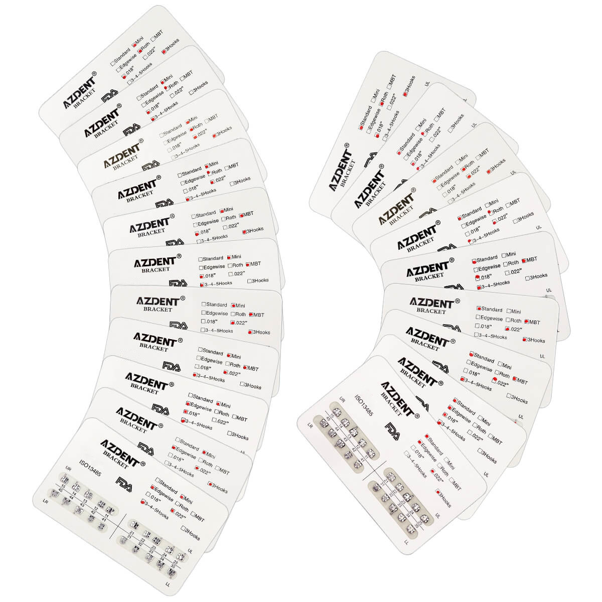 AZDENT Dental Orthodontic Bracket Braces Mini/Standard Roth/Edgewise/MBT 018/022