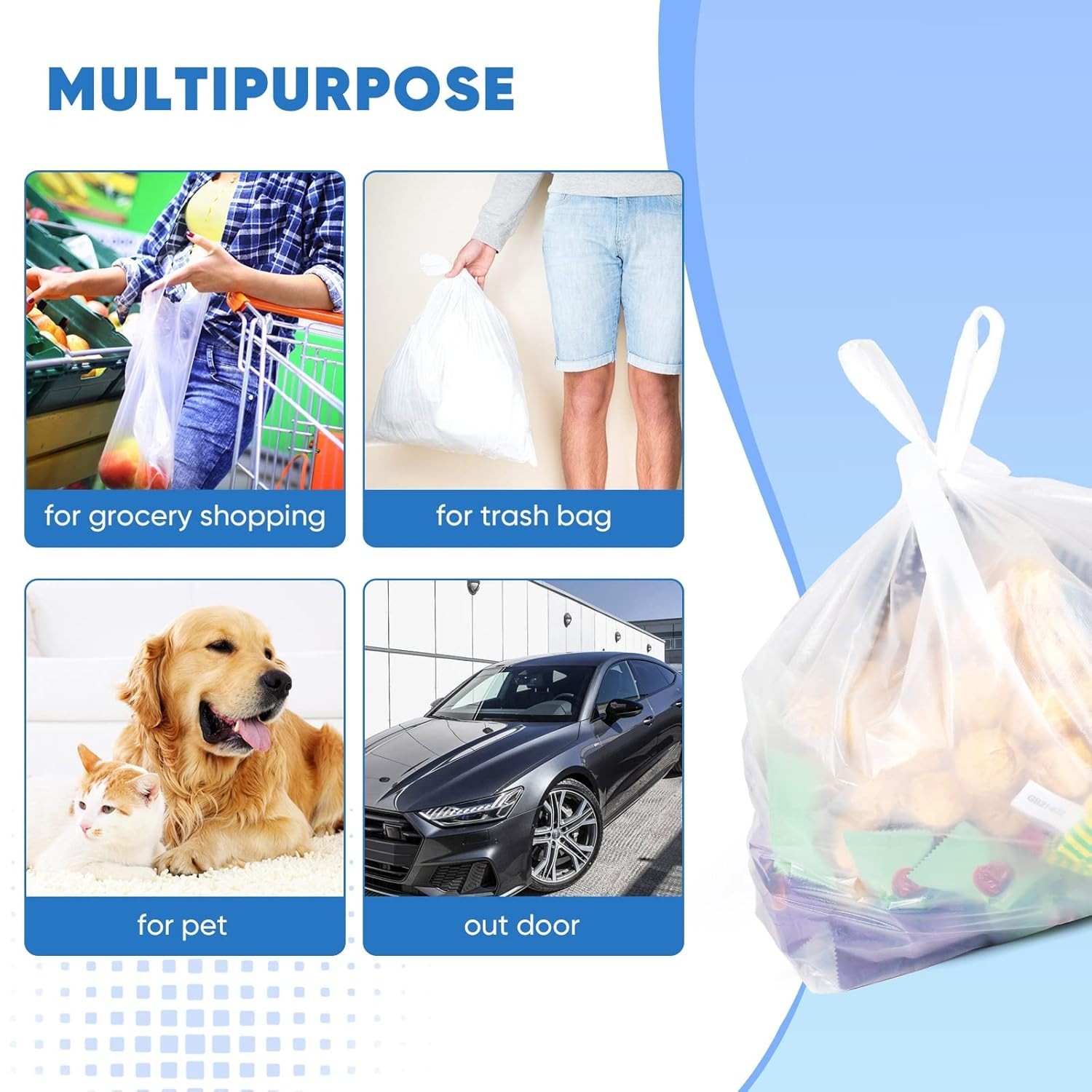 Bulk 100 Plastic Grocery Bags with Handles – Perfect for Small Business & Retail
