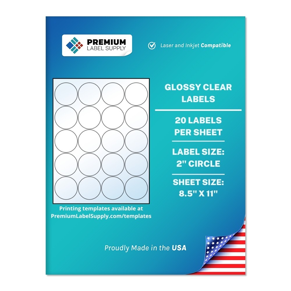 500 Premium 2″ Glossy Clear circle stickers / Self Adhesive Labels 20 per sheet