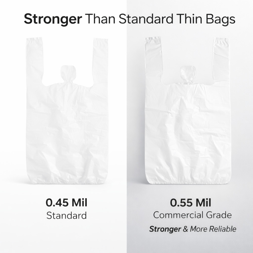 Bags 1/10 Small 8 x 4 x 15 0.55 MIL White T-Shirt Plastic Grocery Shopping Bags
