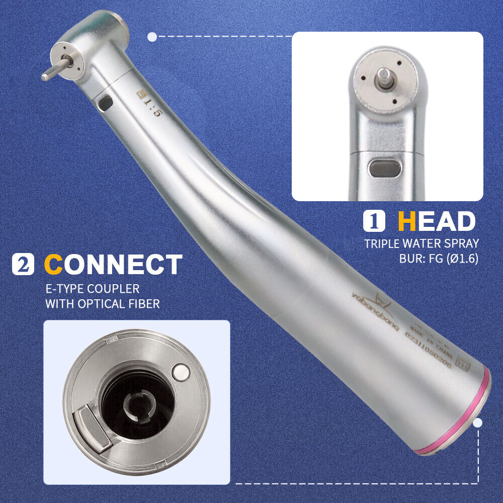 Dental LED 1:5 increasing Fiber Optic Contra Angle Handpiece fit NSK Red Ring CE