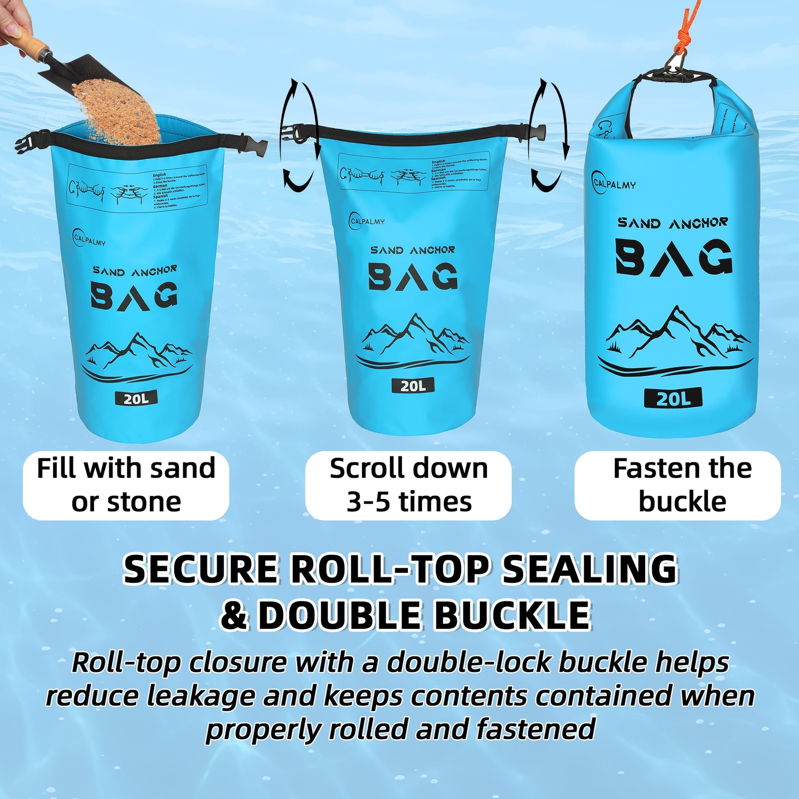 Calpalmy 1-Pack 20L Sand Anchor Bag 2-In-1 Jet Ski Anchor Floating Buoy And