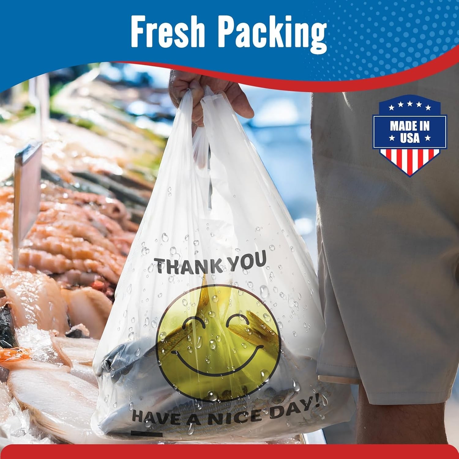 1000 Thank you T-Shirt Bags 1/6 12″ x 6.5″ x 21″, Plastic Grocery Shopping Bags