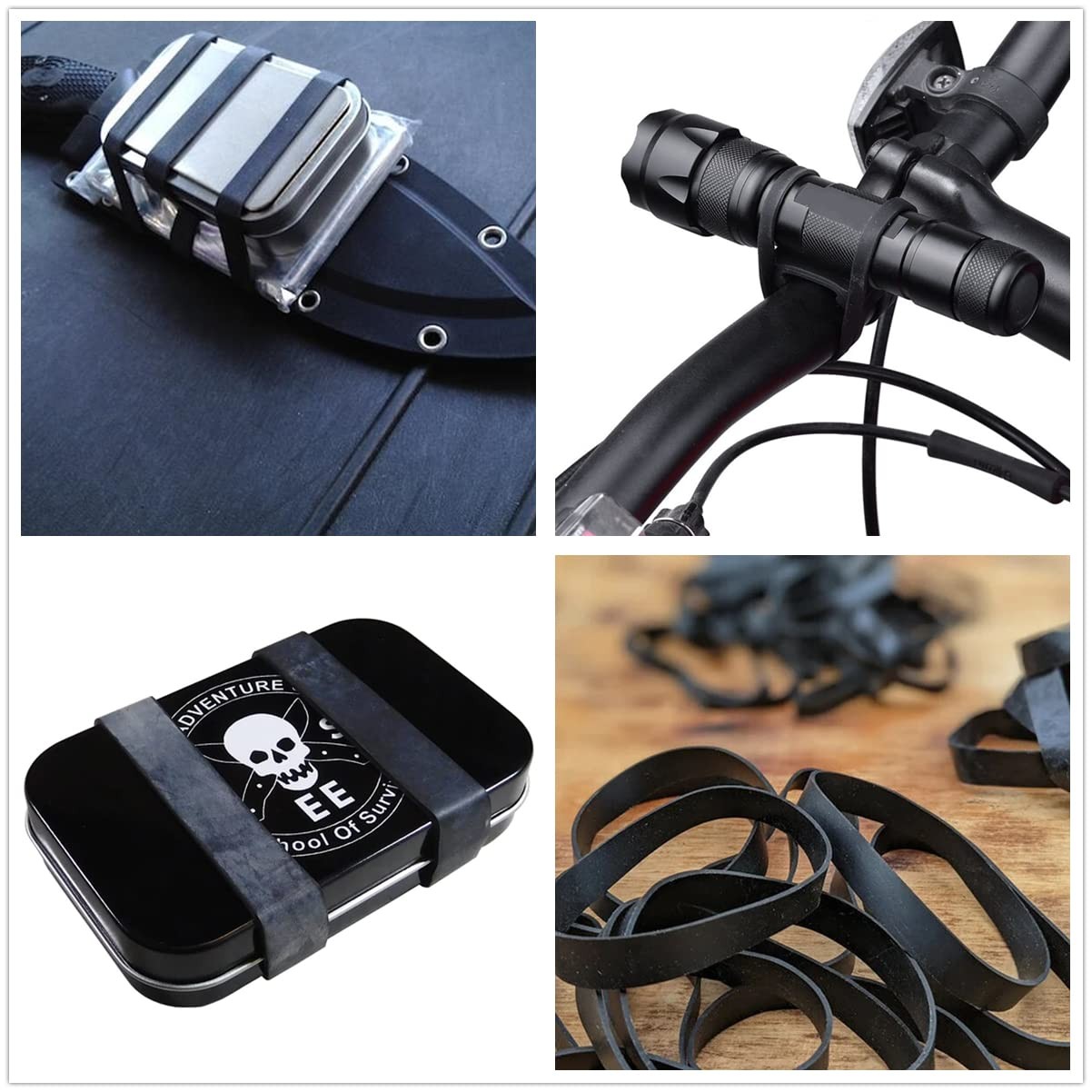 HeavyDuty Rubber Bands Black 2 Sizes 100 Pcs for Outdoor Survival