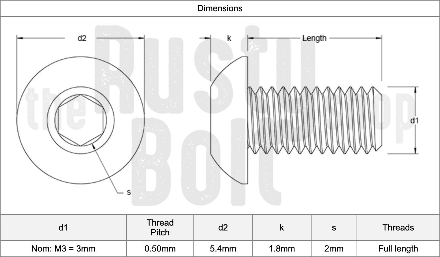 M3 x 5mm, Socket Button Head Screws, A2 304 18-8, Stainless Steel