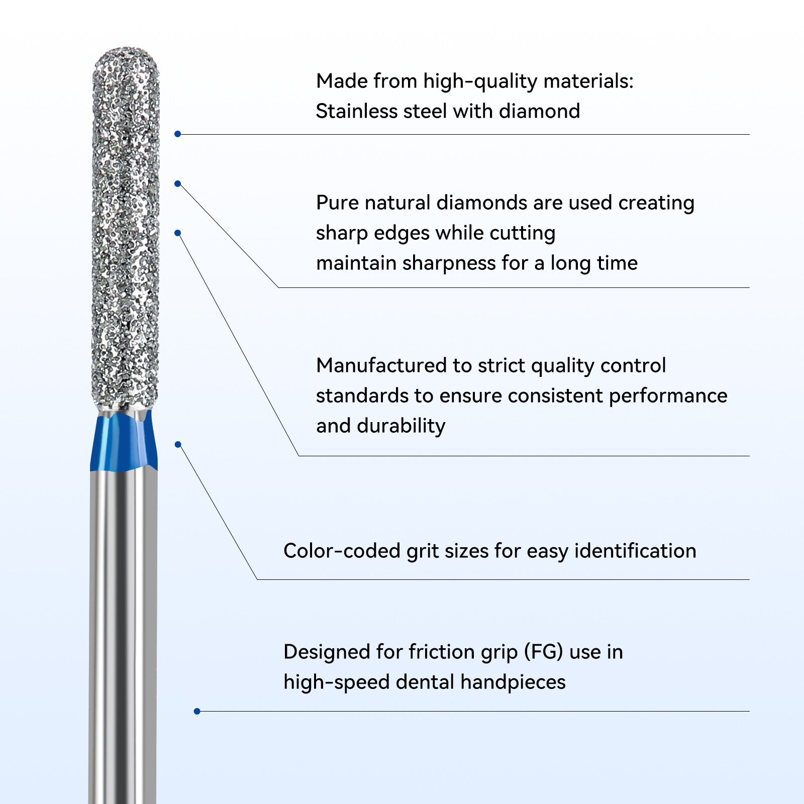 JMU Dental Diamond Burs Round End Cylinder FG(881-012/14/16M/SC) 5Pcs-50Pcs