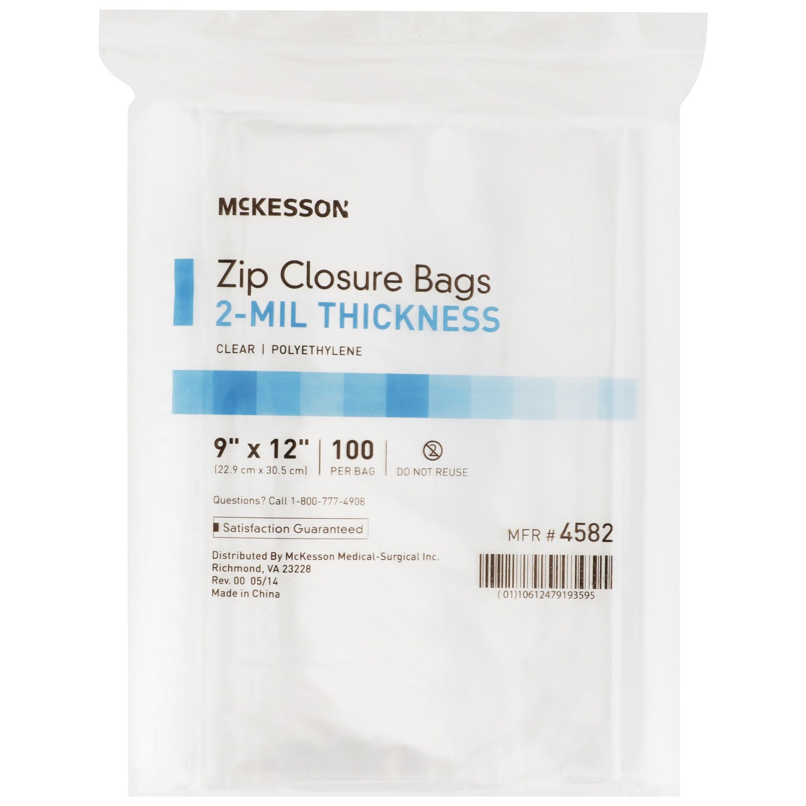McKesson Zipper Closure Reclosable Bag 9 x 12″ 2 mil Polyethylene 4582 100 Ct
