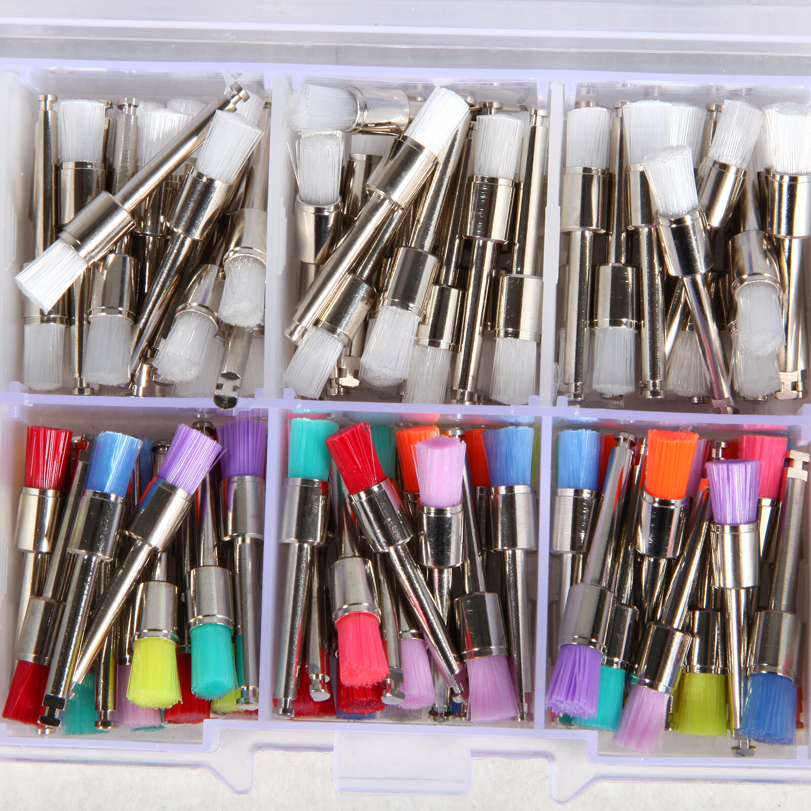 200 Pcs Dental White&Colorful Nylon Latch Flat Polishing Polisher Prophy Brushes