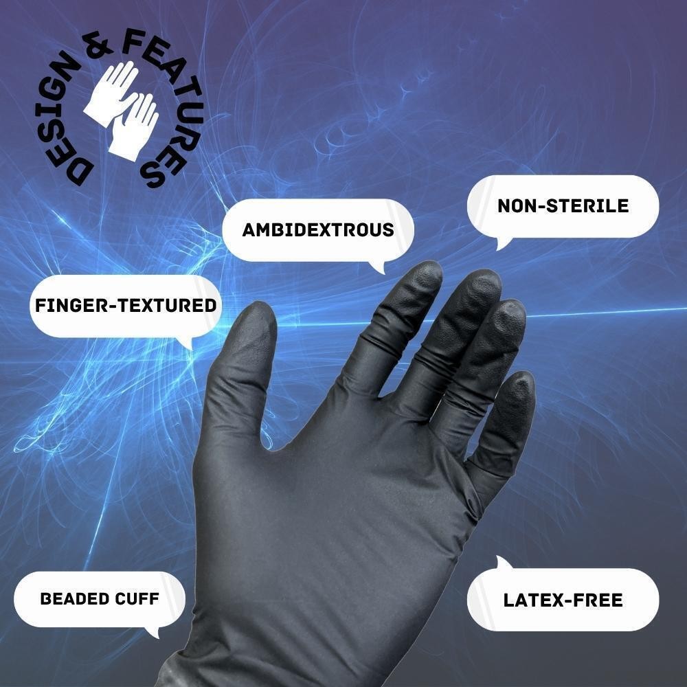 Large, 6 MIL Textured Black Nitrile Exam Powder-Free Gloves 1000 Pieces