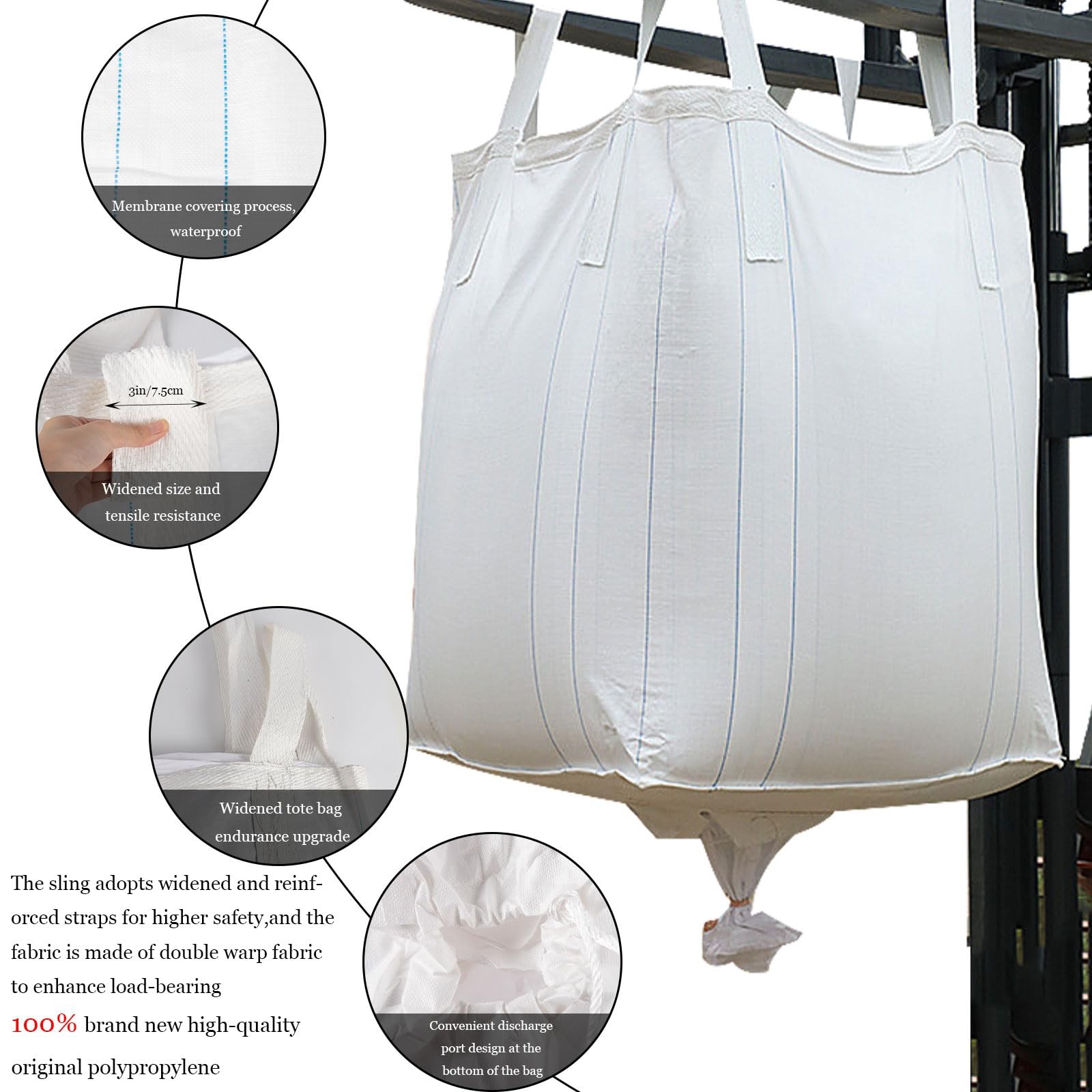 10Pack Duffle Top Spout Bottom FIBC Jumbo Bulk Bag One Ton Bag 35.4″L x 35.4″…