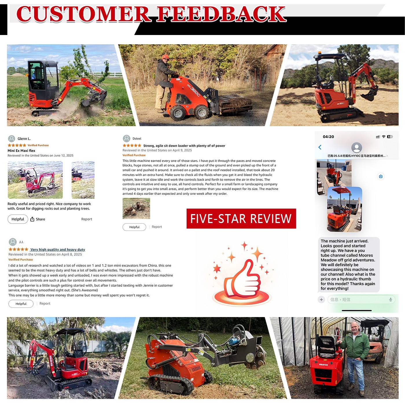 HUAYEE Free Shiping Crawler Mini Skid Steer Loader with EPA 23HP Engine in USA