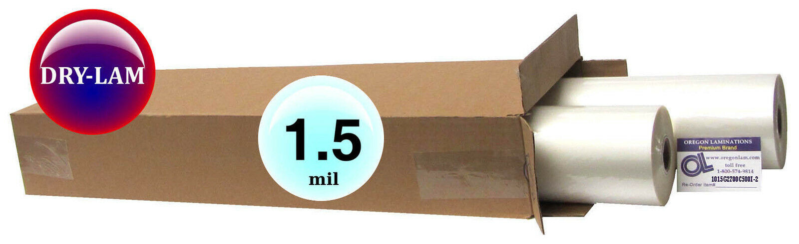 (2 PK) DryLam Standard Hot Laminating Roll Film 25″ x 500′ x 1″ core 1.5 Mil