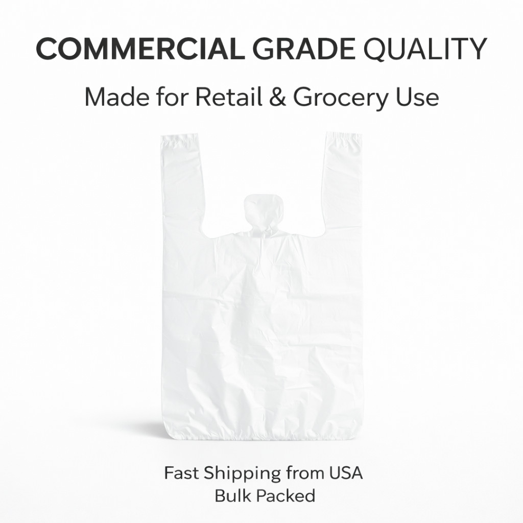 Bags 1/10 Small 8 x 4 x 15 White T-Shirt Plastic Grocery Shopping Bags 0.55 M