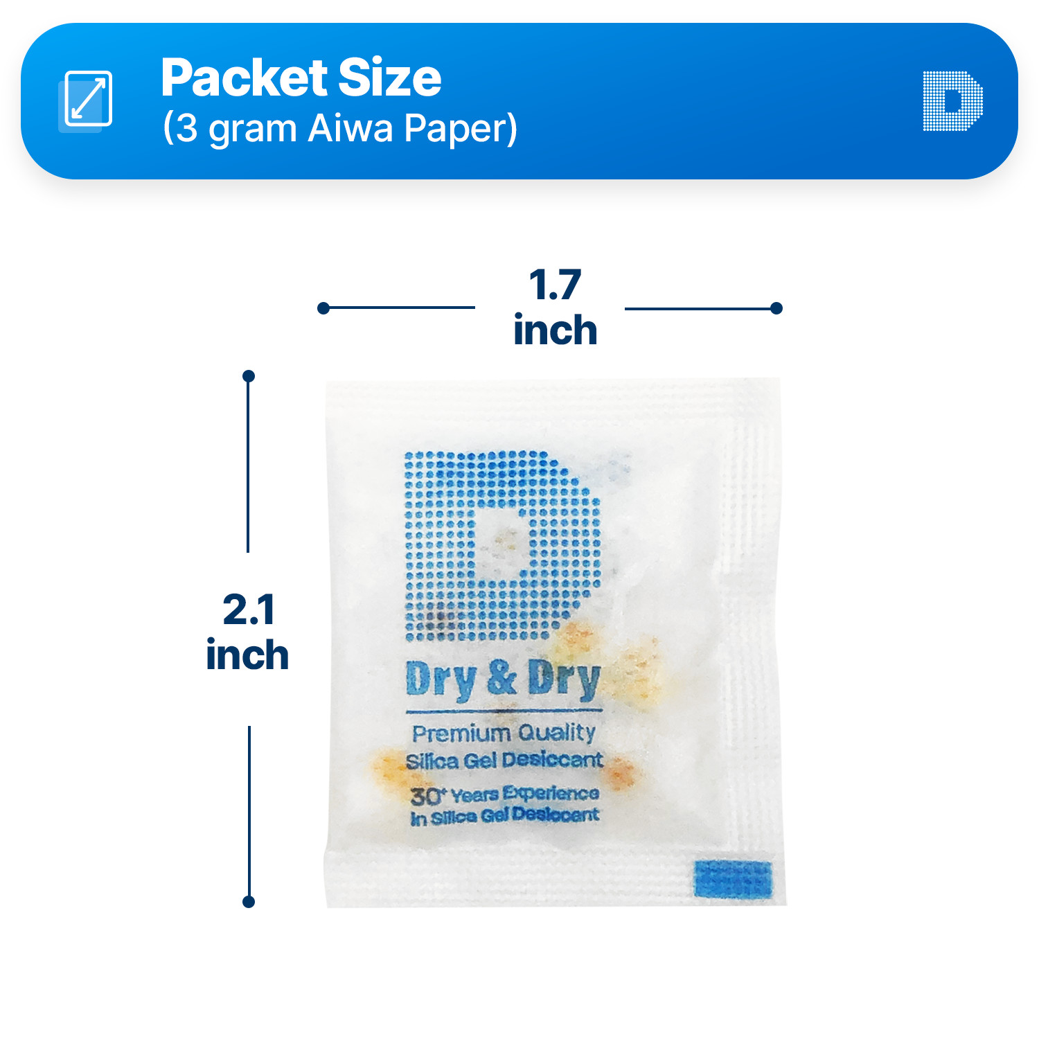 3 gram X 50 PK “Dry & Dry” Food Grade Orange Indicating Silica Gel Packets