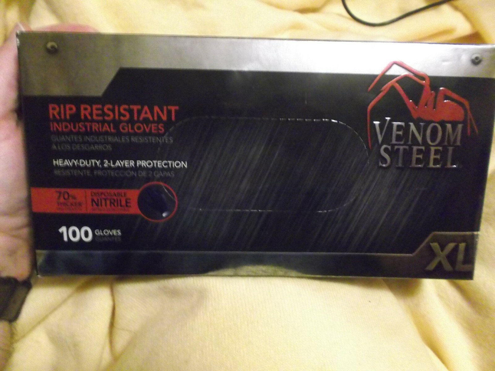 New Box of 100 Venom Steel Black Nitrile Safety Gloves-Sz XL