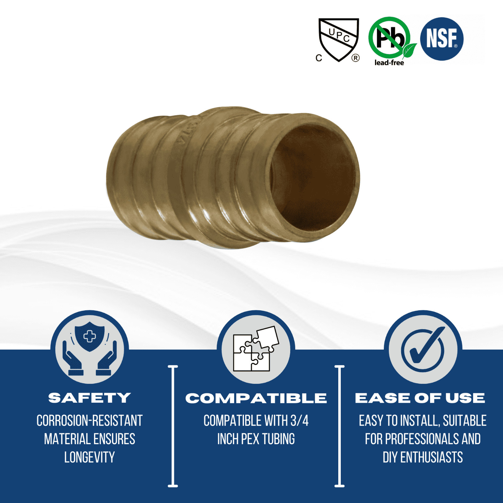 20 Pcs. 3/4″ Pex Coupling – Lead Free Brass 3/4 Inch Crimp Coupling 23-2-4=20