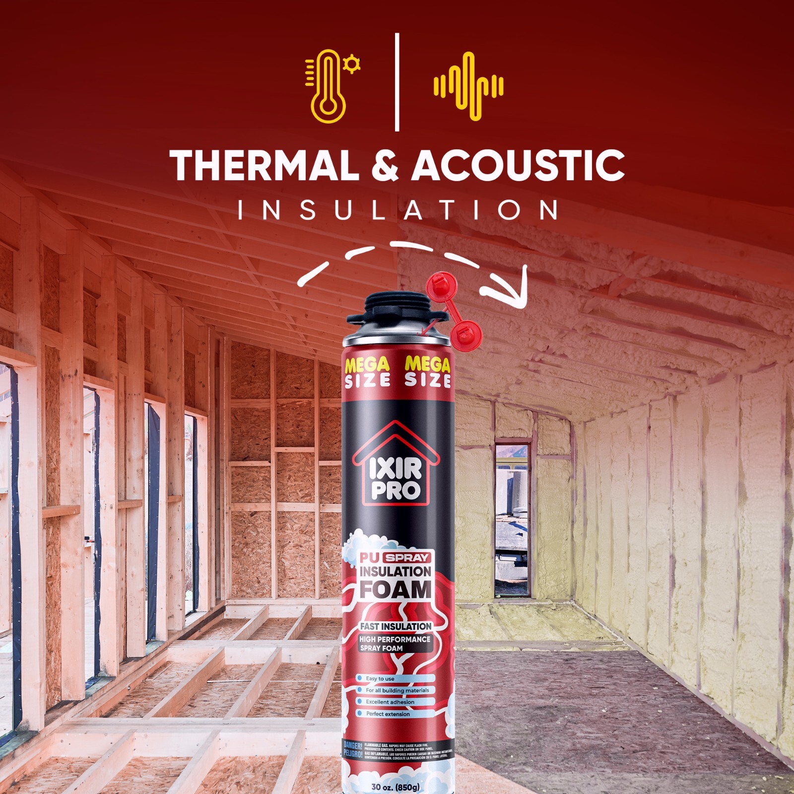Mega Size Spray Foam Insulation Can (18×30 oz. / 850 g) Expanding Sealant