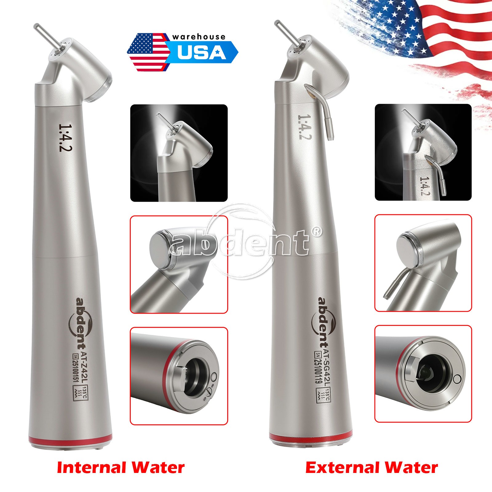 abdent Dental 1:4.2 45° Electric Fiber Optic Contra Angle Surgical Handpiece ds