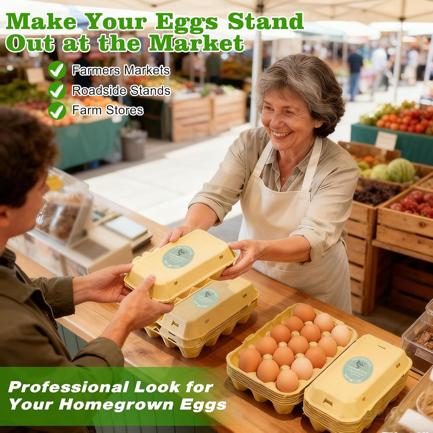 500 Pcs Egg Carton Stickers 2 Inch Farm Fresh Unwashed Eggs Labels with Collecte