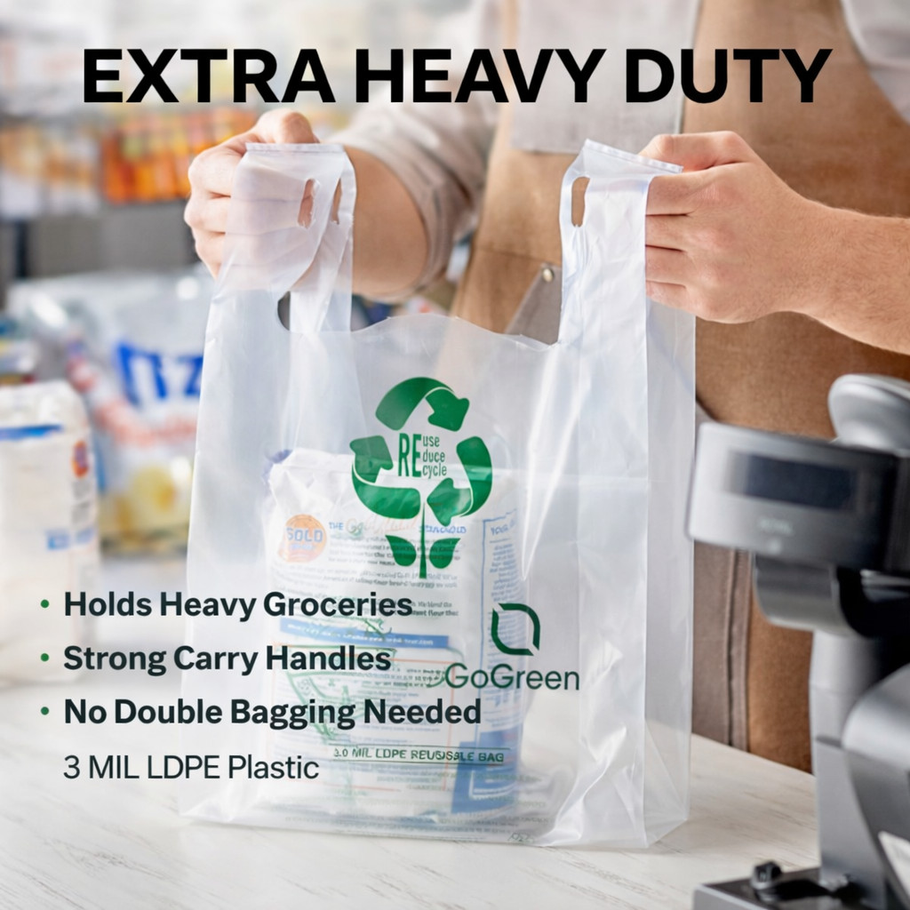 Clear Plastic T-Shirt Grocery Bags 3 Mil Heavy Duty Reusable 1/6 21×6.5×11.5