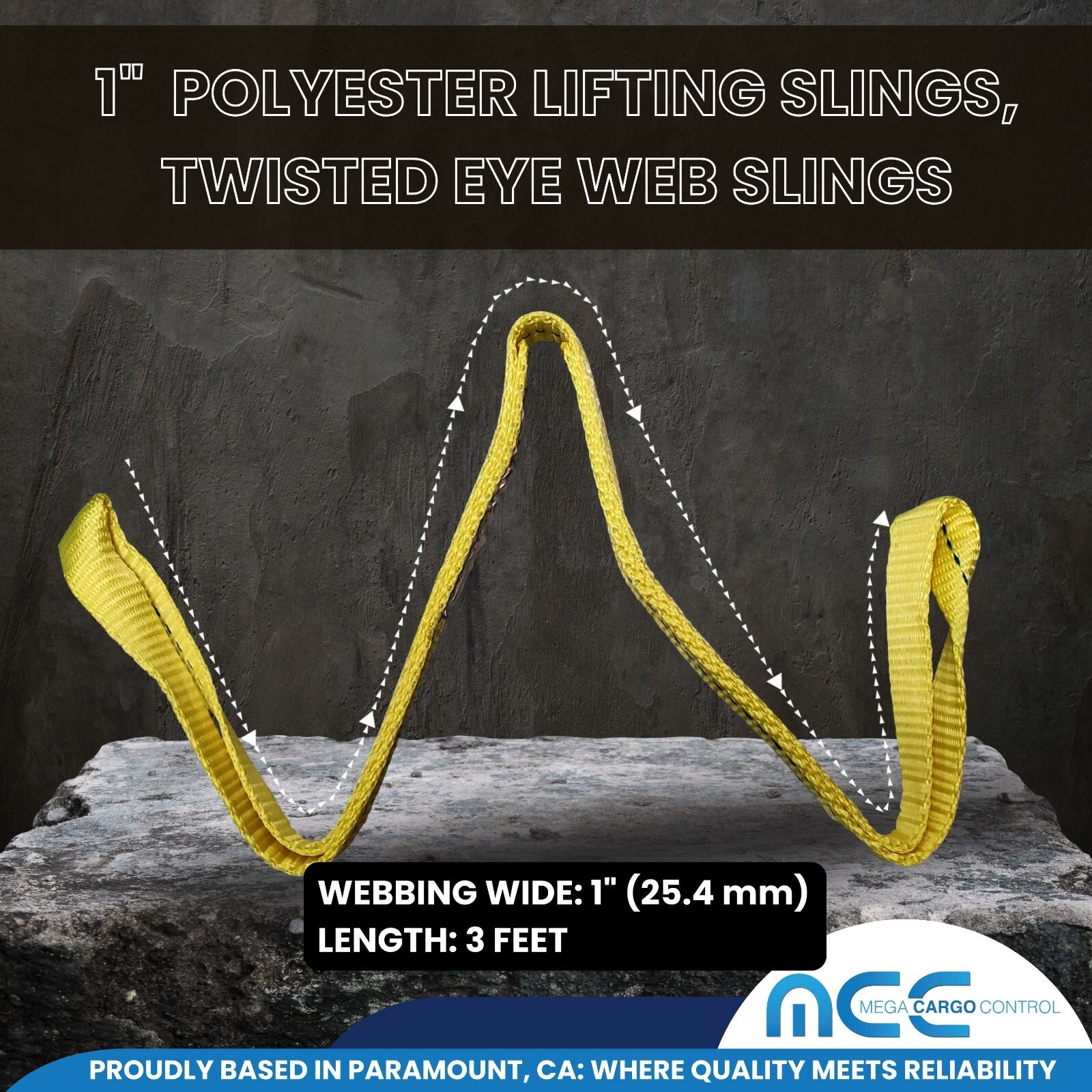 1″ x 3 / 6 / 9ft 1-Ply Twisted Eye Web Sling Lifting Strap Industrial 1600 lbs