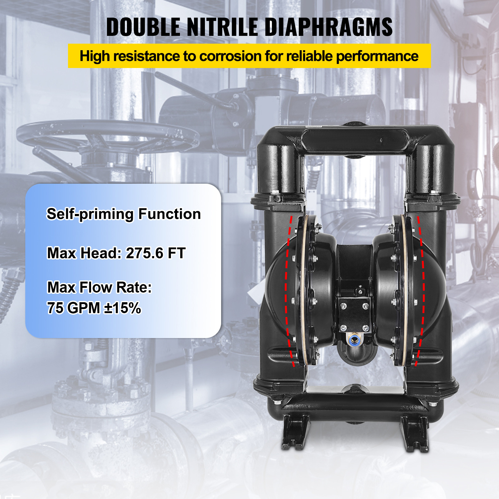 VEVOR Air-Operated Double Diaphragm Pump 2″ Inlet Outlet 140GPM Aluminum Alloy