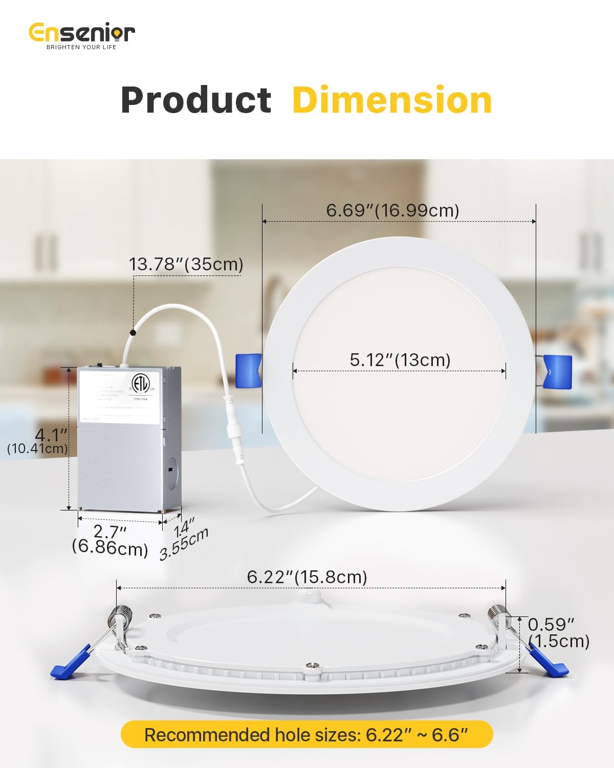Ensenior 1 Pack 6 Inch LED 6 Inch, 5000k/4000k/3500k/3000k/2700k – 5cct White