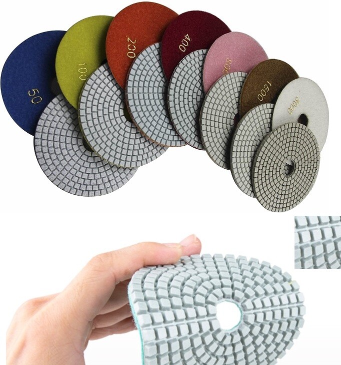 4″ Diamond Polishing Pad 54 PCS Grit 50 100 200 400 1500 Granite Concrete Glass