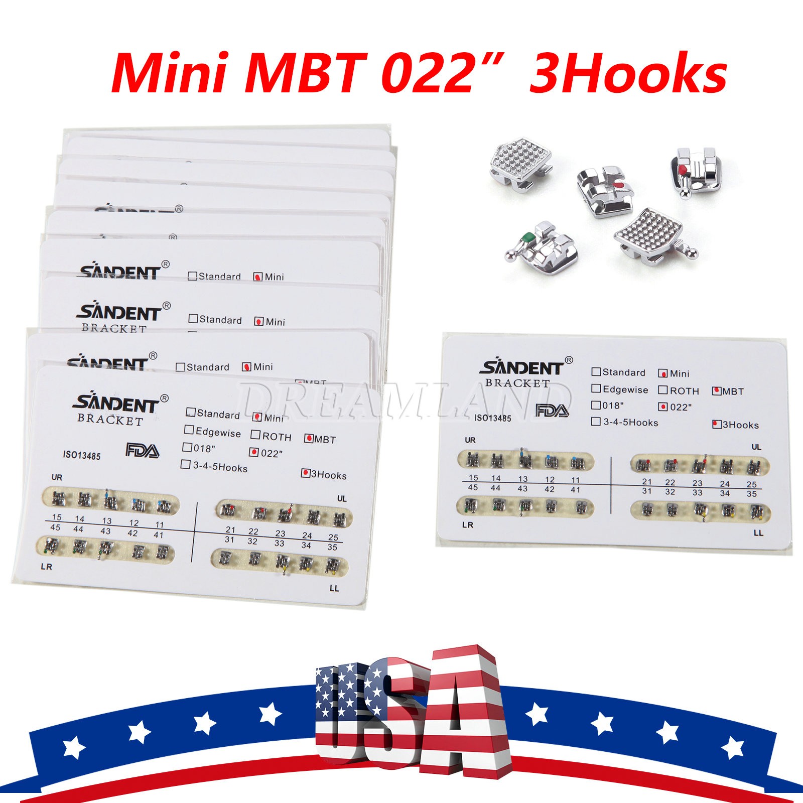 10kits SANDENT Dental Brackets Braces Orthodontic Mini MBT0.022″ Hooks 3-