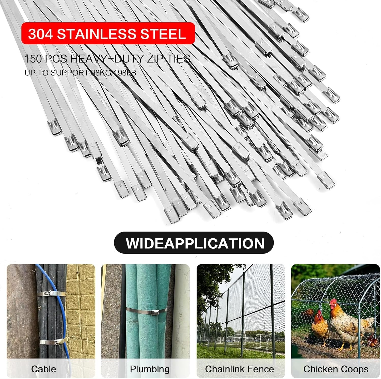 Cable Tie Tool Gun Stainless Steel Cable Tie Tool Repair W/150PCS Metal Zip Ties