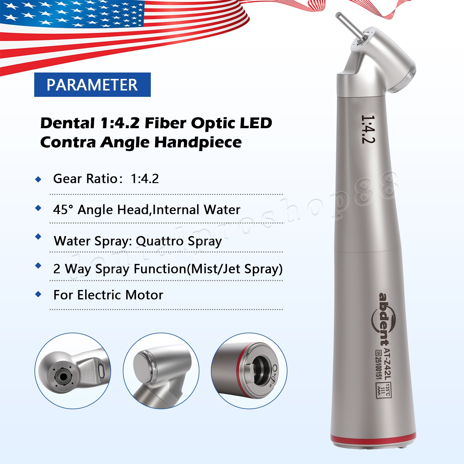 Dental 45° Angle Electric Handpiece Surgical 1:4.2 Fiber Optic NSK Ti Max Z45L
