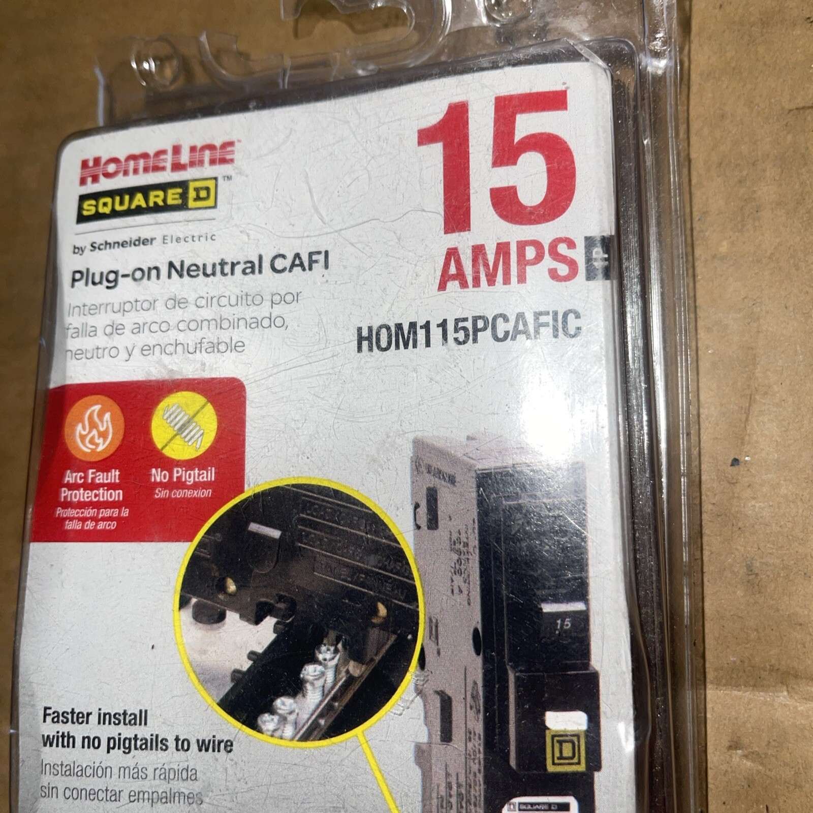 Square D HOM115PCAFI 1 P 15 Amp Plug On Neutral Breaker – New In Packaging