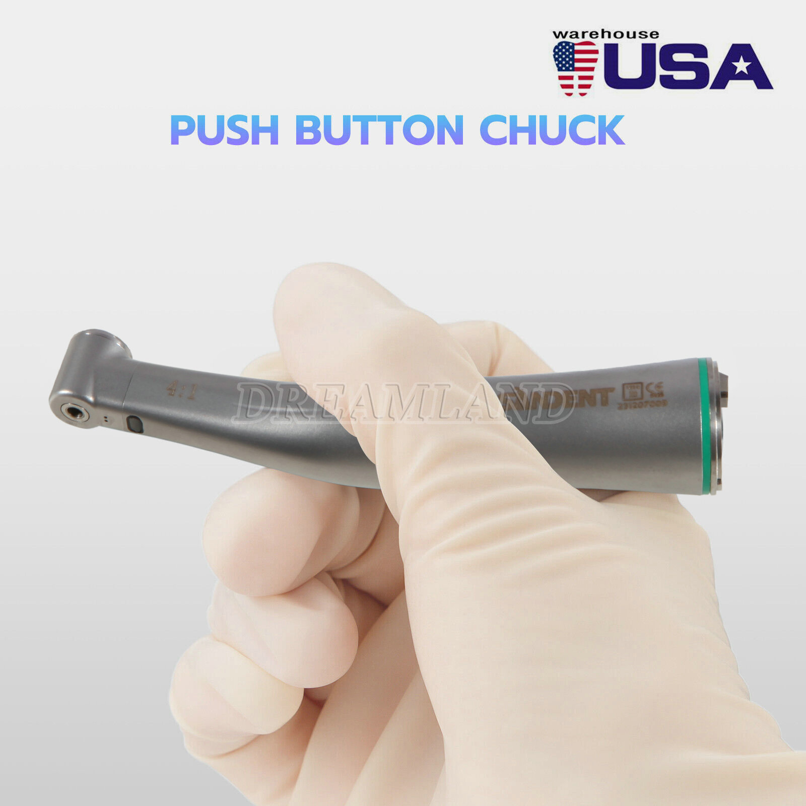 Dental 4:1 LED Fiber Optic Contra Angle Handpiece Quattro Spray Internal Channel