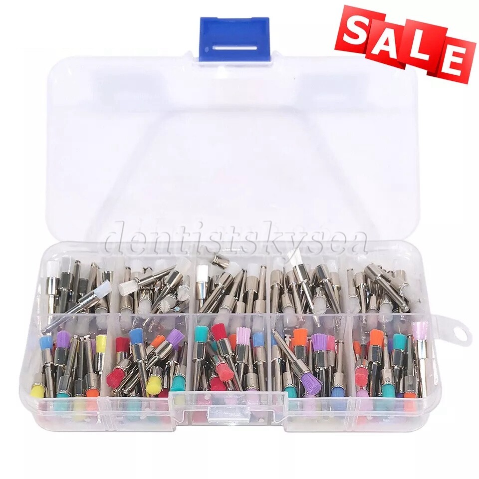 200 PCS Dental Nylon Polishing Flat Latch Polisher Prophy Brush Disposable mix
