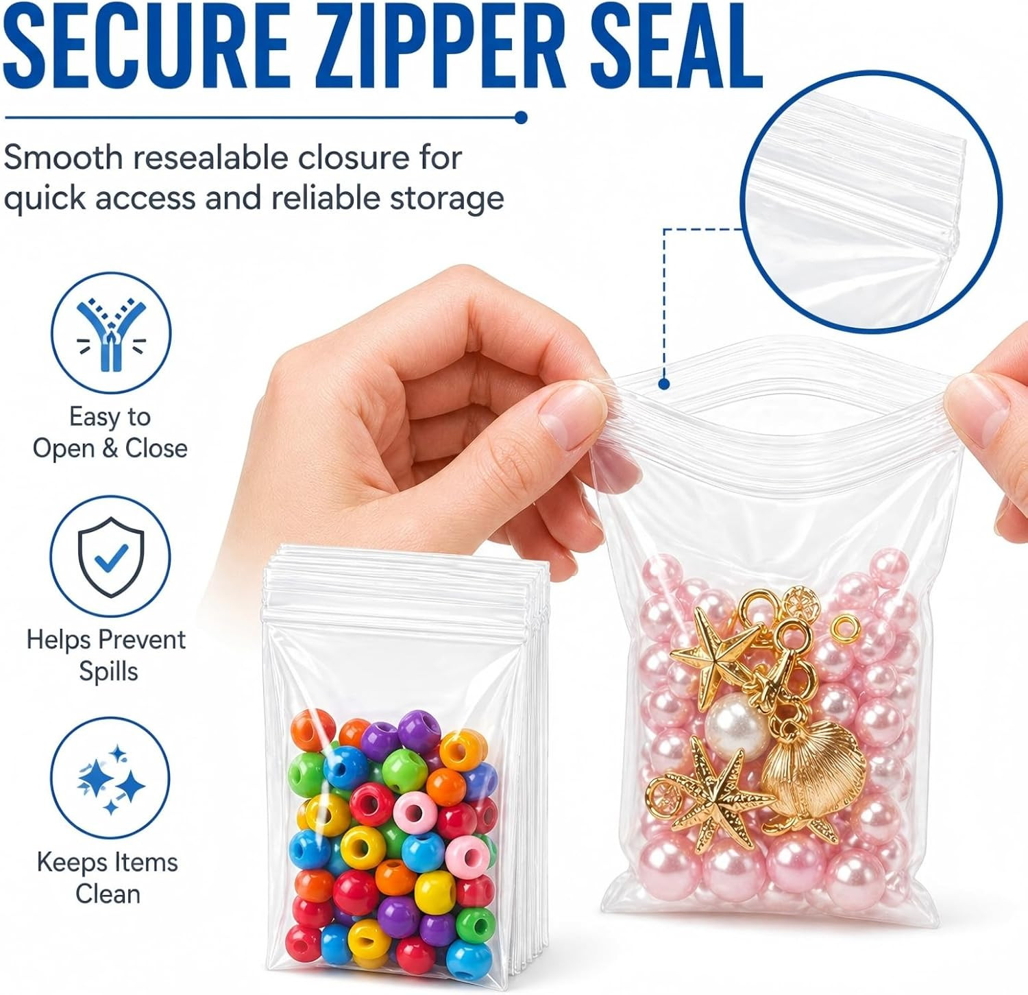 600 Pack Small Plastic Baggies 6 Assorted Sizes. 1.5X2 2X2 2X3 3X3 3X4 3X5 Inch
