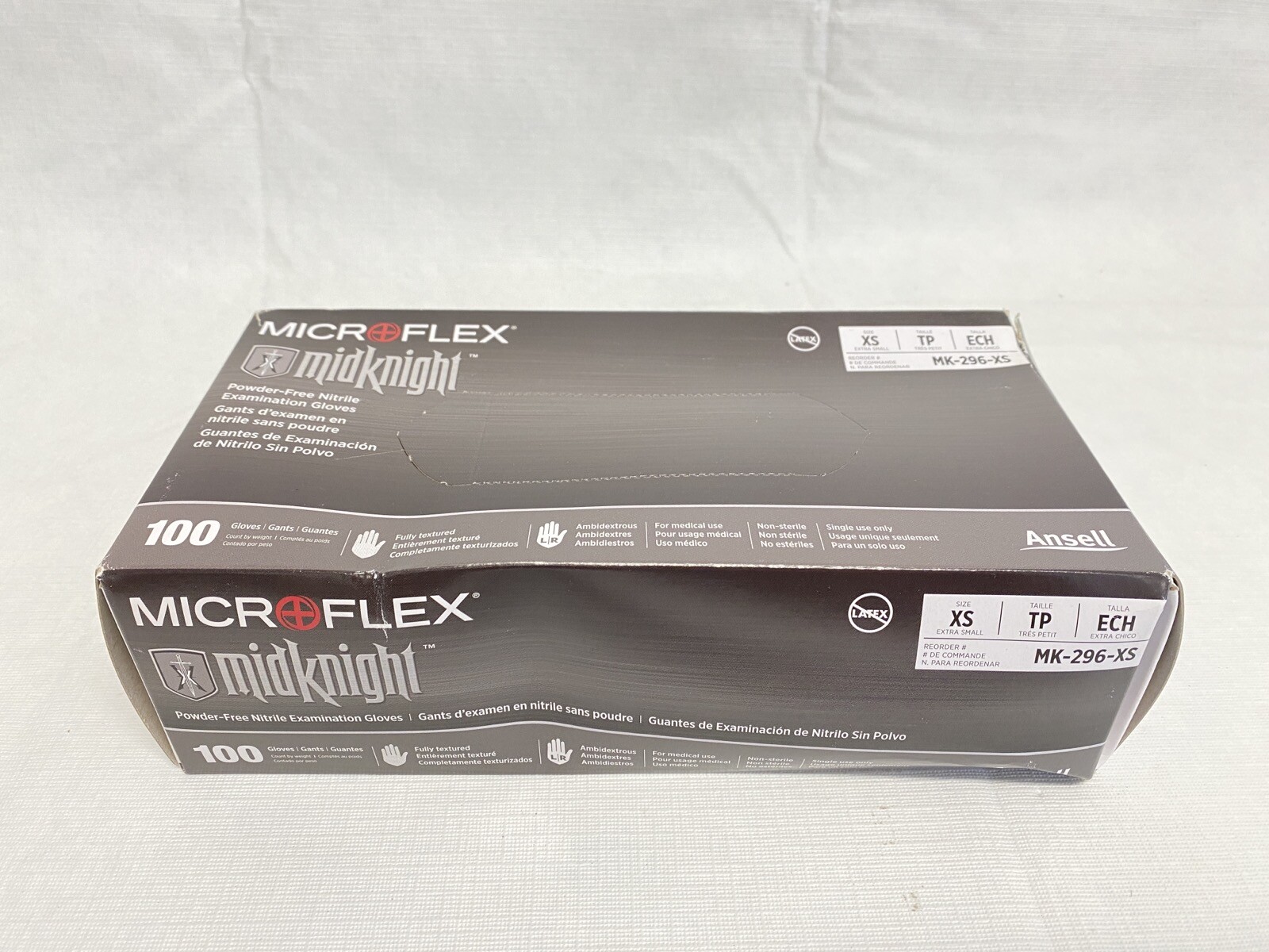 (100/Pk) ANSELL Microflex Midknight Nitrile Exam Gloves – XSmall – Black MK296XS