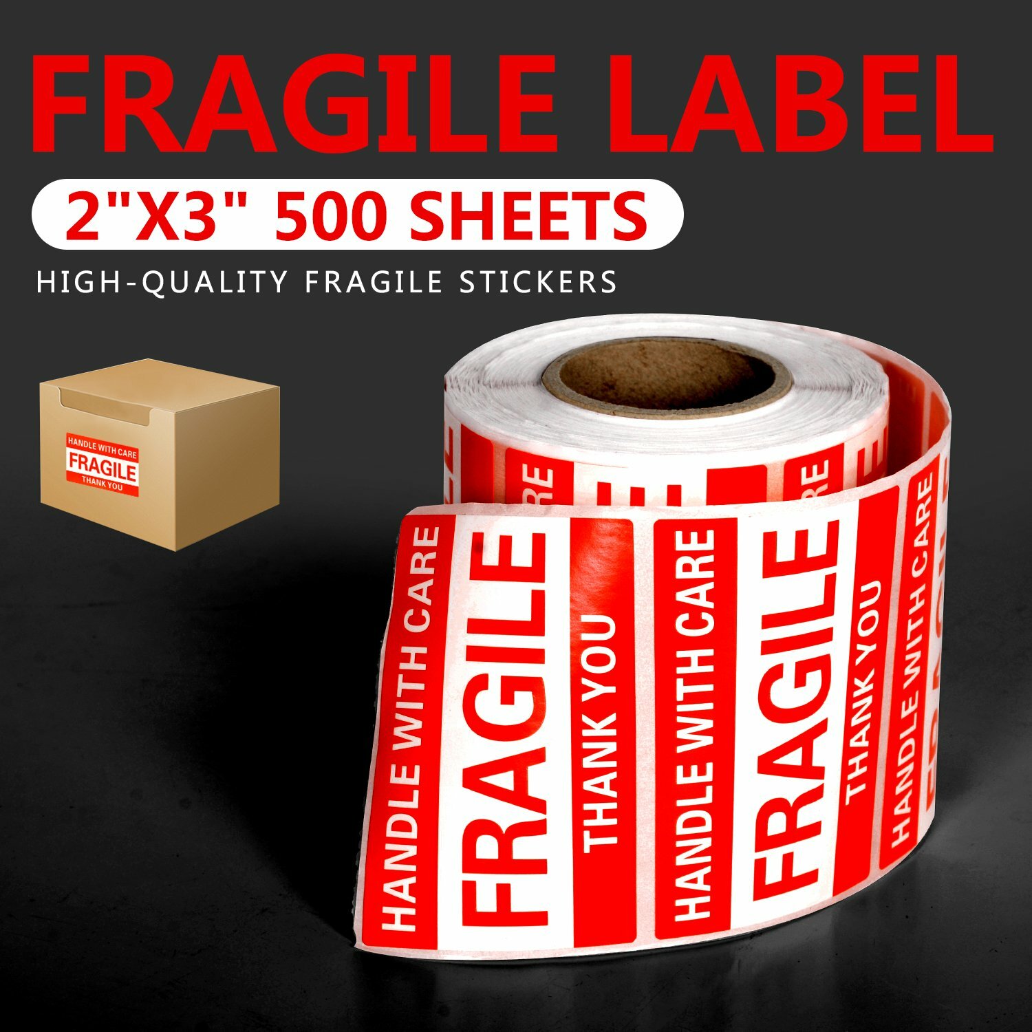2″ x 3″ Fragile Handle With Care Thank You Stickers Labels 500 Per Roll /1-6Roll